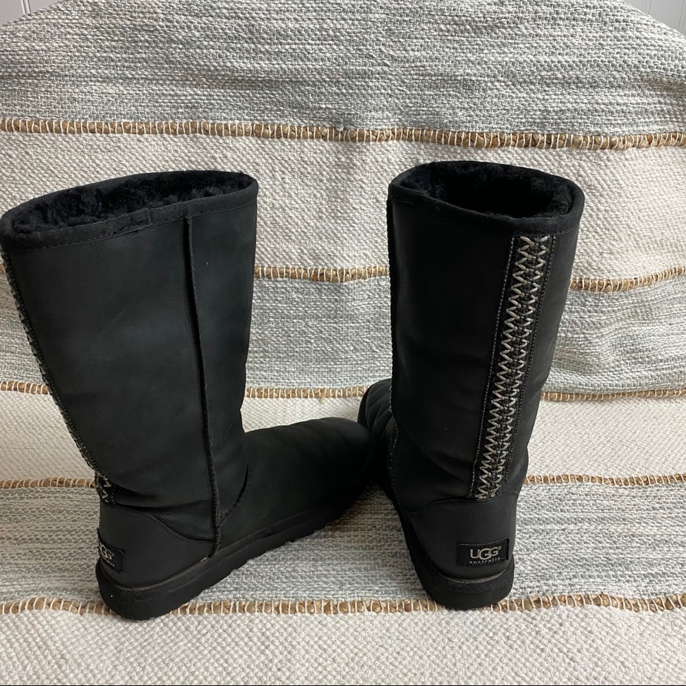 UGG Black Leather Embroidered Stitch Boho Boots - Picture 8 of 16